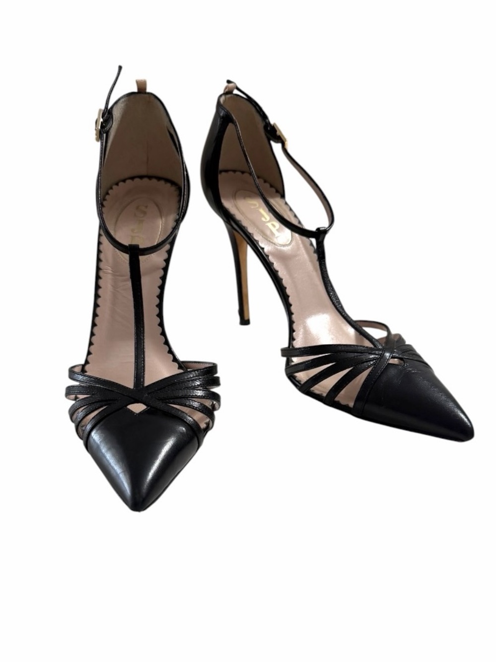 SJP Black Leather T-Strap Carrie Pump